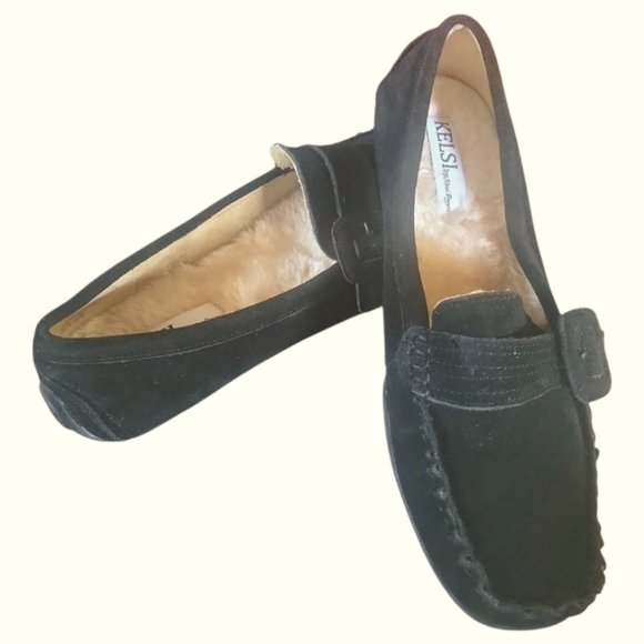 Kelsi by Kelsi Dagger Brooklyn Furry Suede Black Faux Fur Moccasin Loafers 10M - Picture 2 of 9